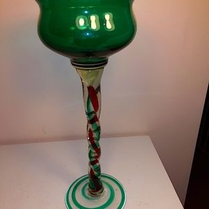 Xmas tall art glass candle holder